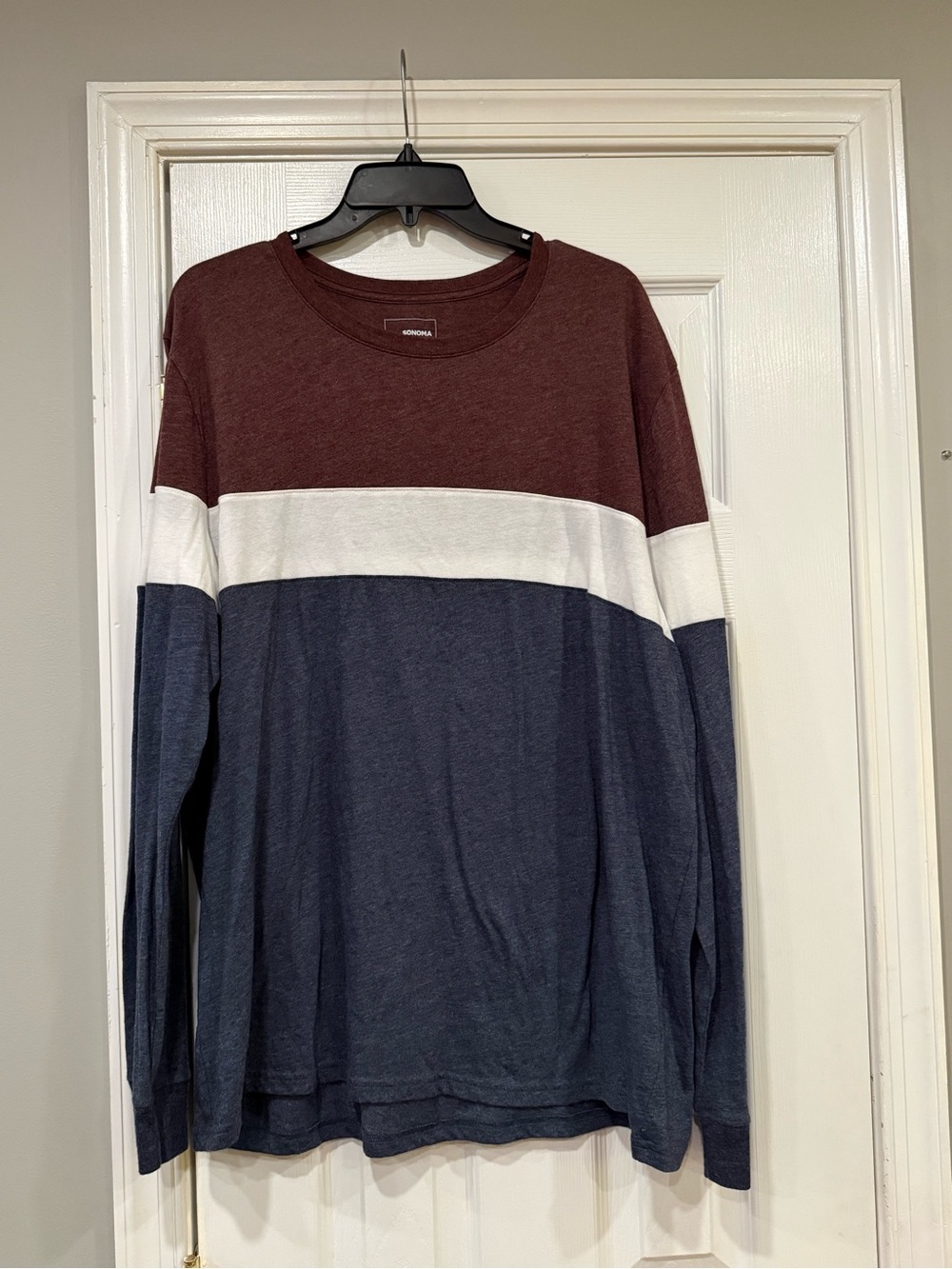 Sonoma Men's Colorblock Long Sleeve Crewneck Shirt Burgundy White Navy XXL